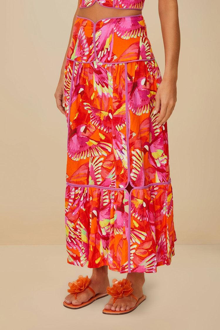 Farm Rio Orange Flying Birds Lenzing™ Ecovero™ Euroflax™ Skirt FLYING BIRDS ORANGE