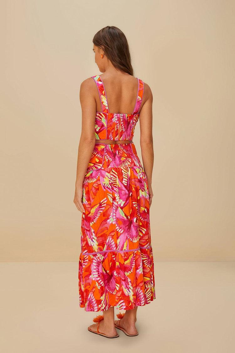 Farm Rio Orange Flying Birds Lenzing™ Ecovero™ Euroflax™ Skirt FLYING BIRDS ORANGE