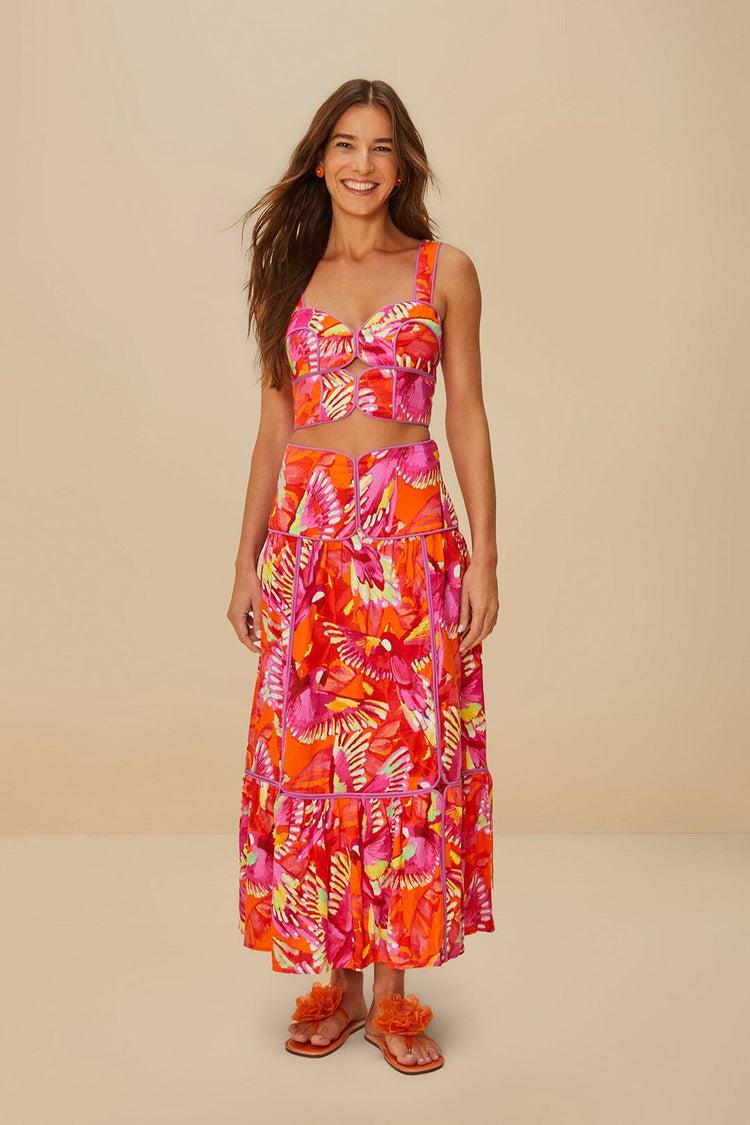 Farm Rio Orange Flying Birds Lenzing™ Ecovero™ Euroflax™ Crop Top FLYING BIRDS ORANGE