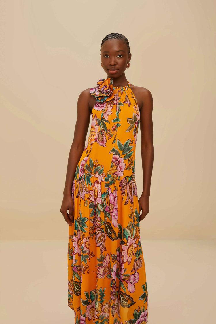 Farm Rio Orange Wonderful Bouquet Maxi Dress WONDERFUL BOUQUET ORANGE