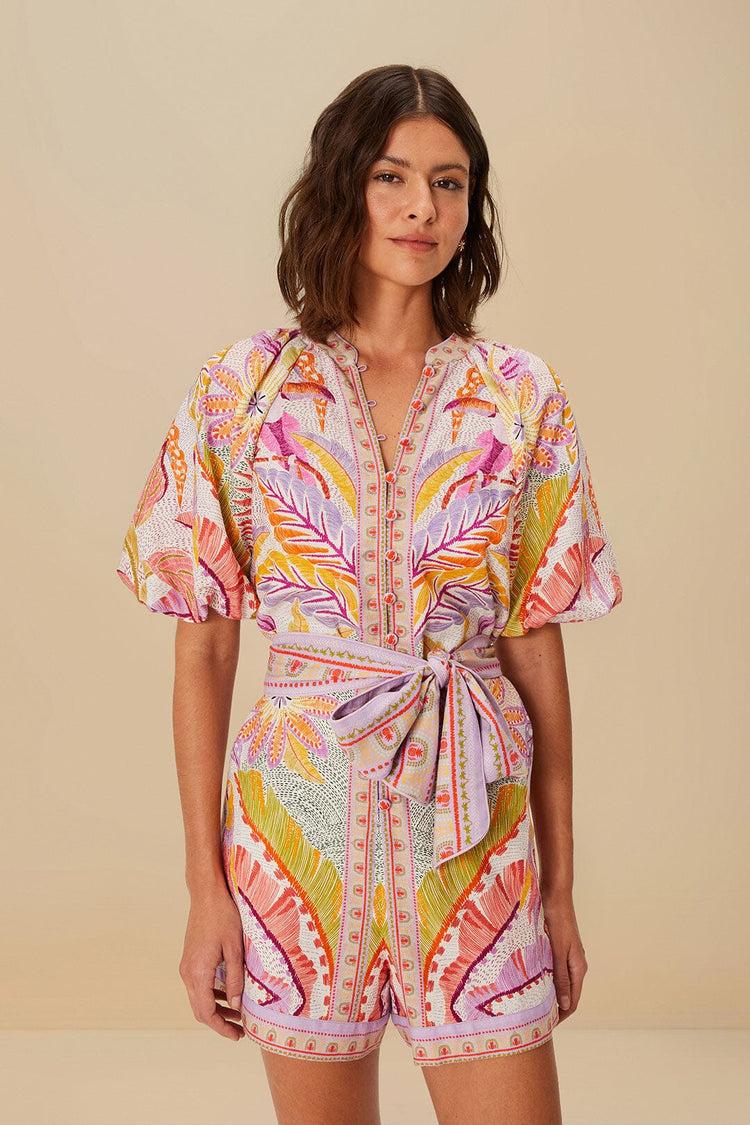 farm rio pearl jungle dots tapestry lenzing™ ecovero™ euroflax™ romper JUNGLE DOTS TAPESTRY PEARL