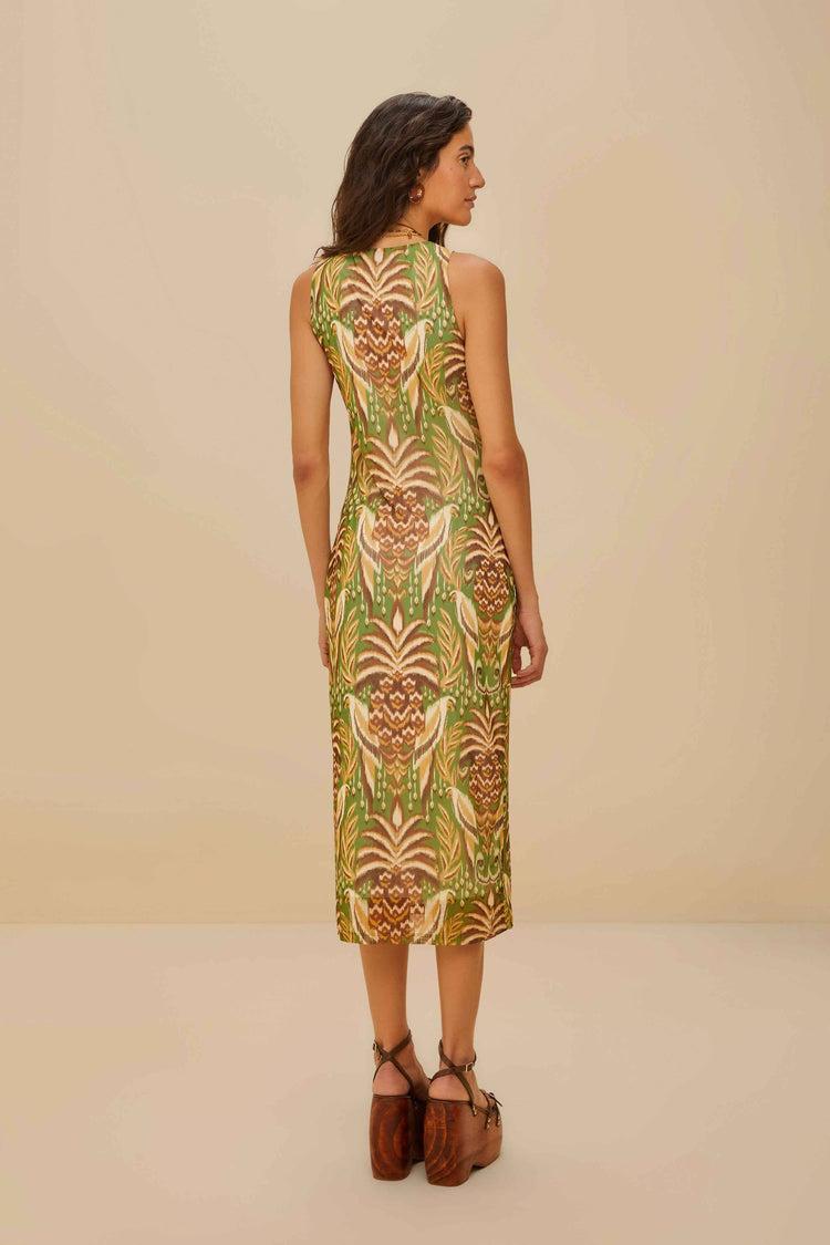 Farm Rio Pineapple Tapestry Green Tulle Midi Dress PINEAPPLE TAPESTRY GREEN