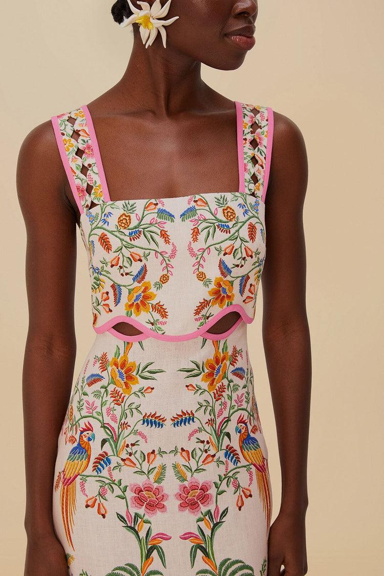 Farm Rio Pink Delicate Forest Euroflax™ Premium Linen Mini Dress DELICATE FOREST PINK