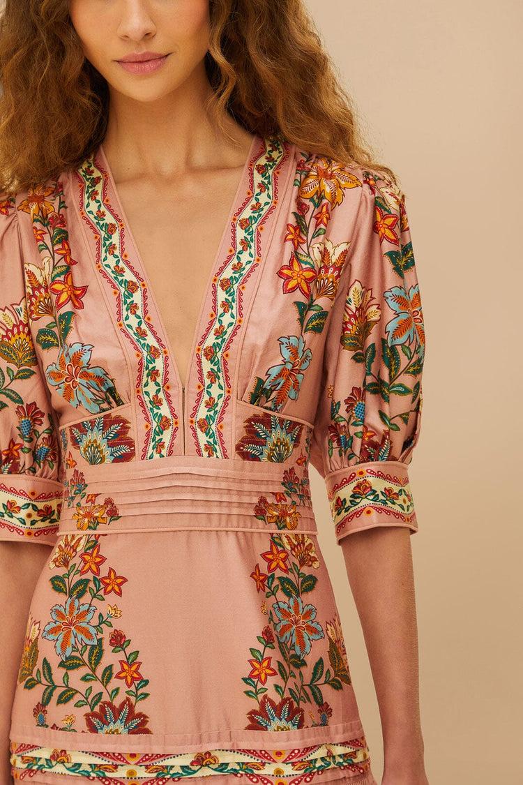 Farm Rio Pink Garden Delight Short Sleeve Maxi Dress GARDEN DELIGHT PINK