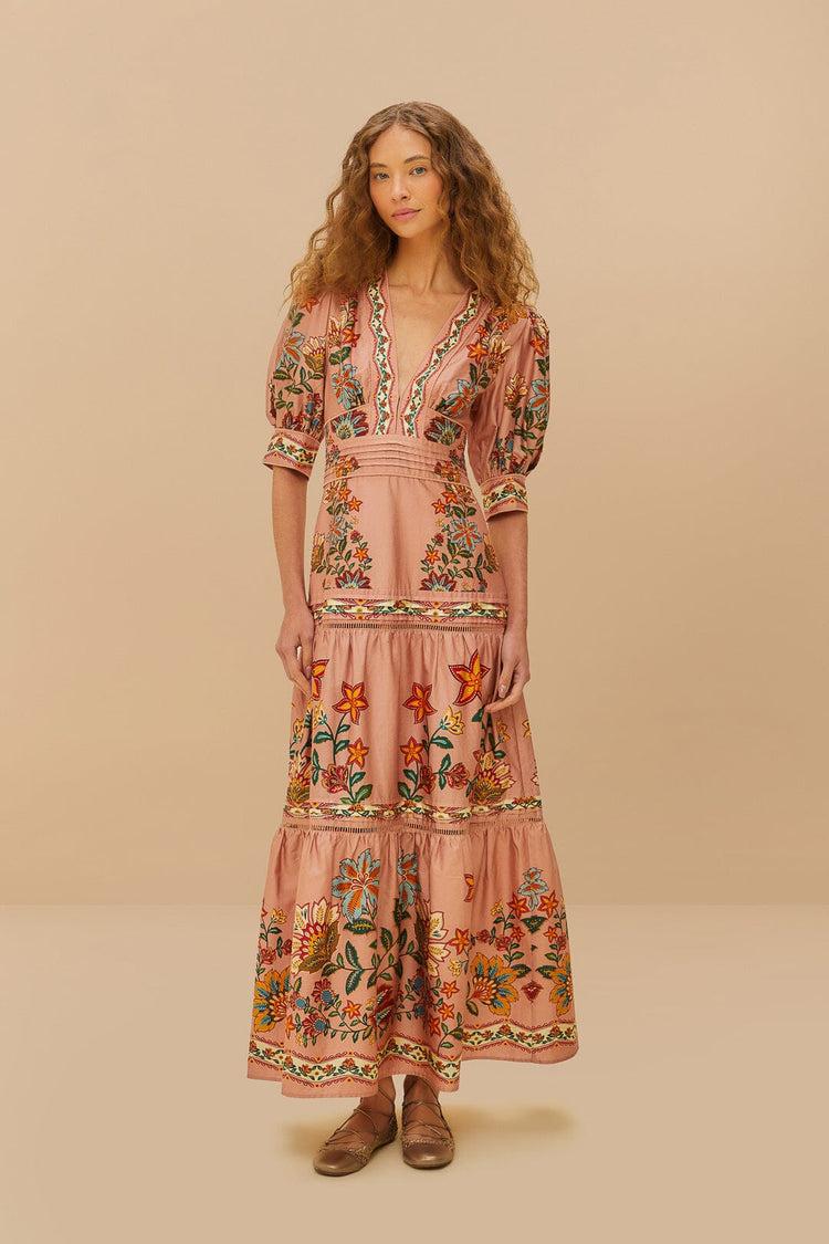 farm rio pink garden delight short sleeve maxi dress GARDEN DELIGHT PINK