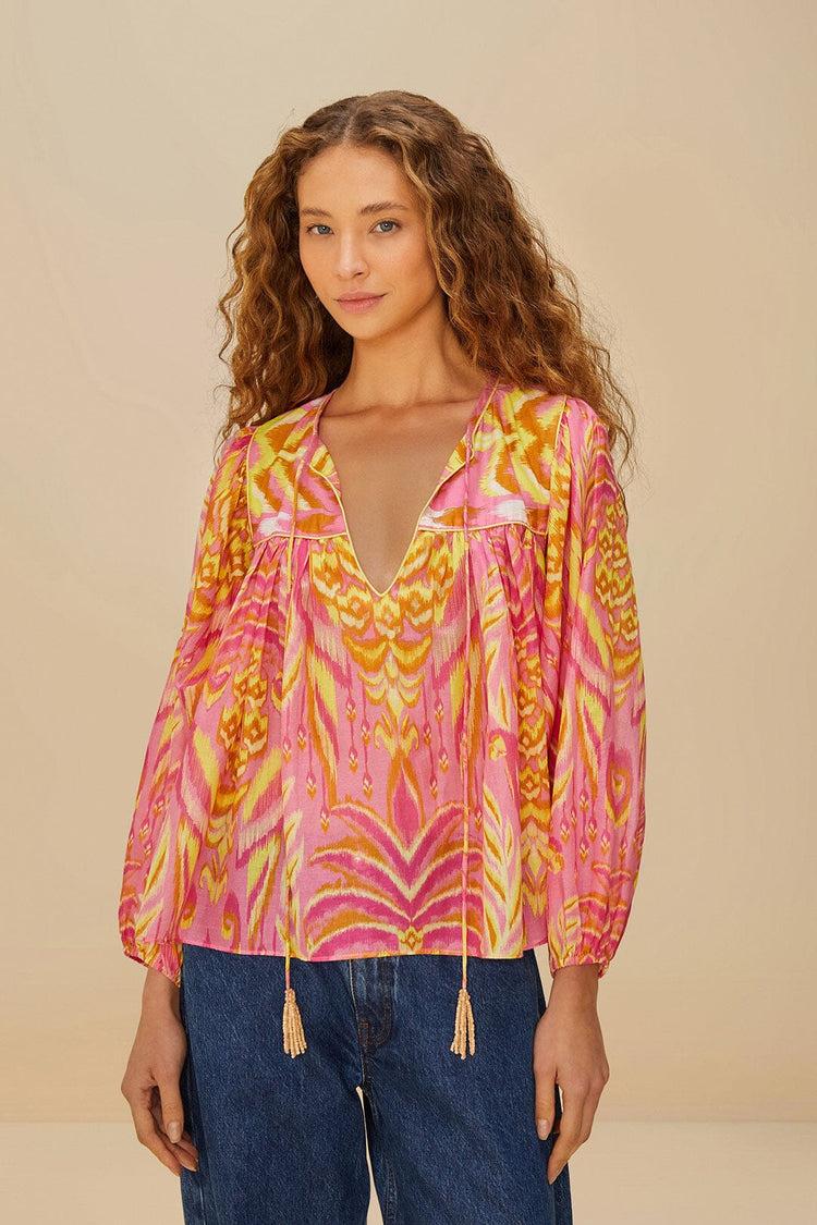 farm rio pink pineapple tapestry blouse PINEAPPLE TAPESTRY PINK