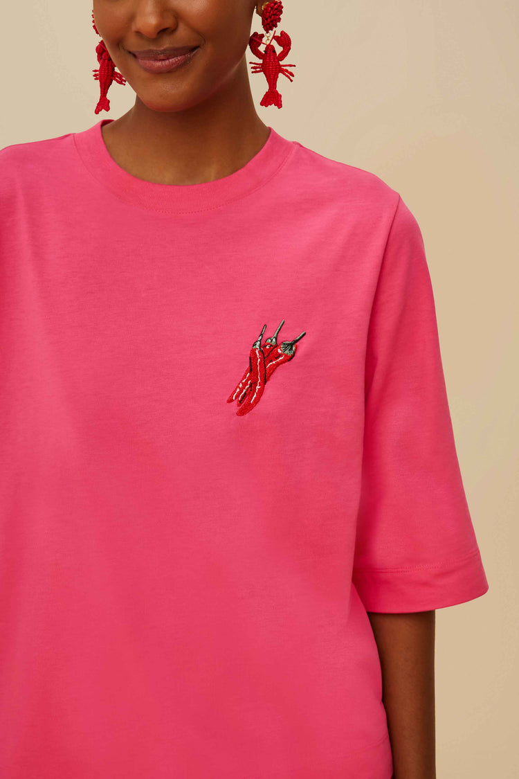 Farm Rio Pink Spicy Pepper Organic Cotton T-shirt PINK