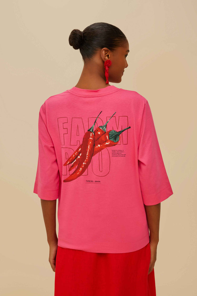 Farm Rio Pink Spicy Pepper Organic Cotton T-shirt PINK
