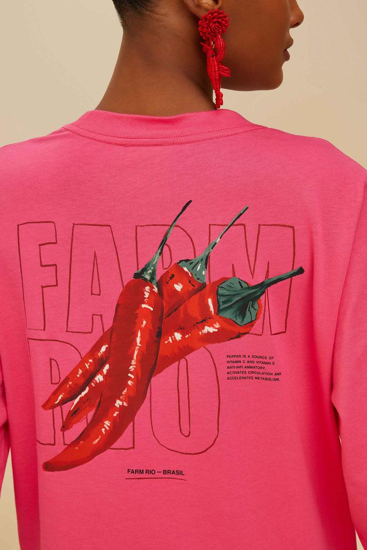Farm Rio Pink Spicy Pepper Organic Cotton T-shirt PINK