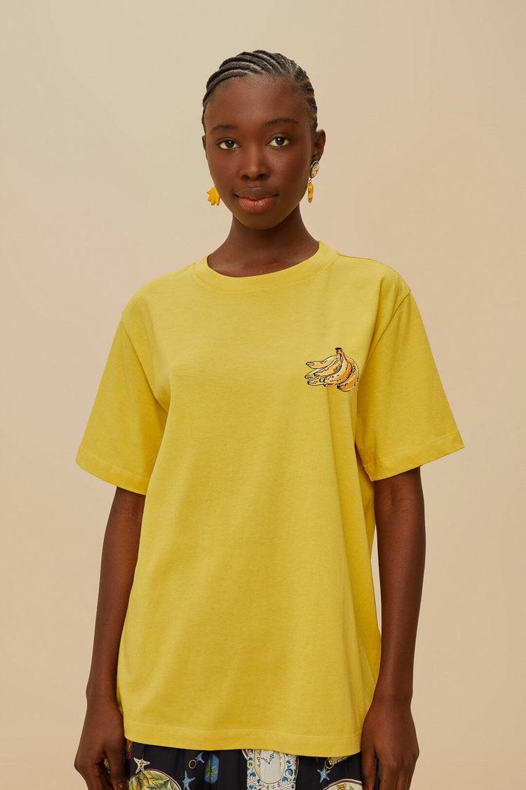 farm rio pink tropical bananas organic cotton relaxed t-shirt YELLOW