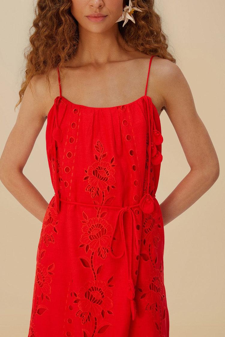 Farm Rio Red Flowers Richelieu Lenzing™ Ecovero™ Euroflax™ Maxi Dress RED