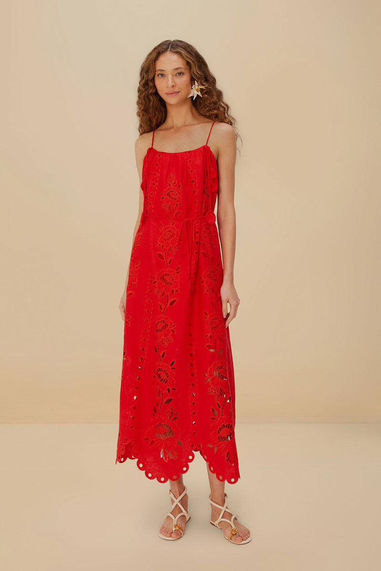 farm rio red flowers richelieu lenzing™ ecovero™ euroflax™ maxi dress RED