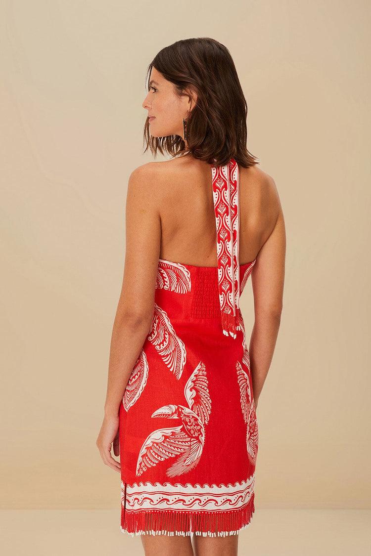 Farm Rio Red Majestic Coconut Tree Euroflax™ Premium Linen Mini Dress MAJESTIC COCONUT TREE RED