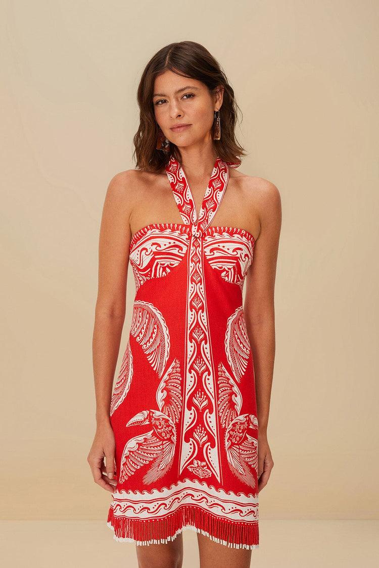 farm rio red majestic coconut tree euroflax™ premium linen mini dress MAJESTIC COCONUT TREE RED