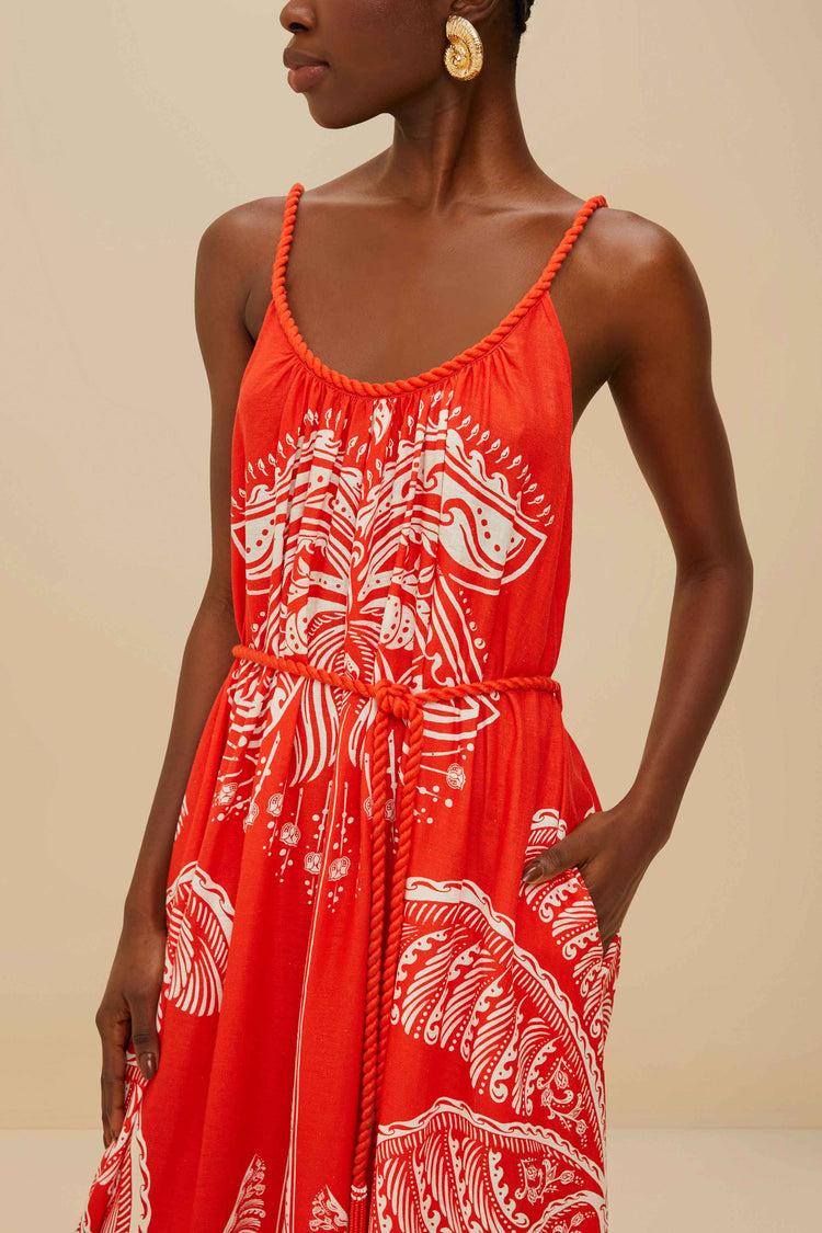 Farm Rio Red Majestic Coconut Tree Lenzing™ Ecovero™ Euroflax™ Maxi Dress MAJESTIC COCONUT TREE RED