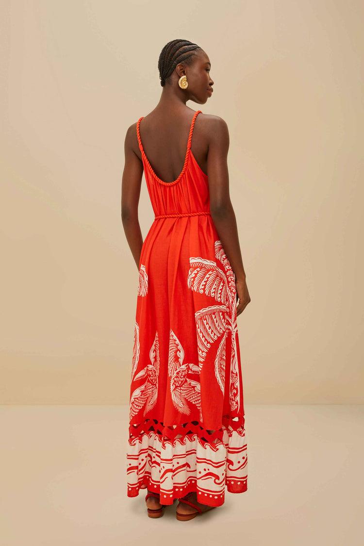 Farm Rio Red Majestic Coconut Tree Lenzing™ Ecovero™ Euroflax™ Maxi Dress MAJESTIC COCONUT TREE RED
