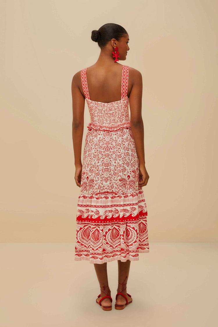 Farm Rio Red River Ride Lenzing™ Ecovero™ Euroflax™ Midi Dress RIVER RIDE RED