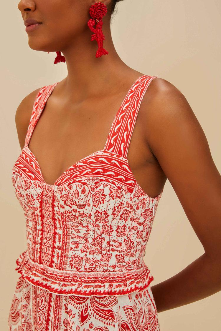 Farm Rio Red River Ride Lenzing™ Ecovero™ Euroflax™ Midi Dress RIVER RIDE RED