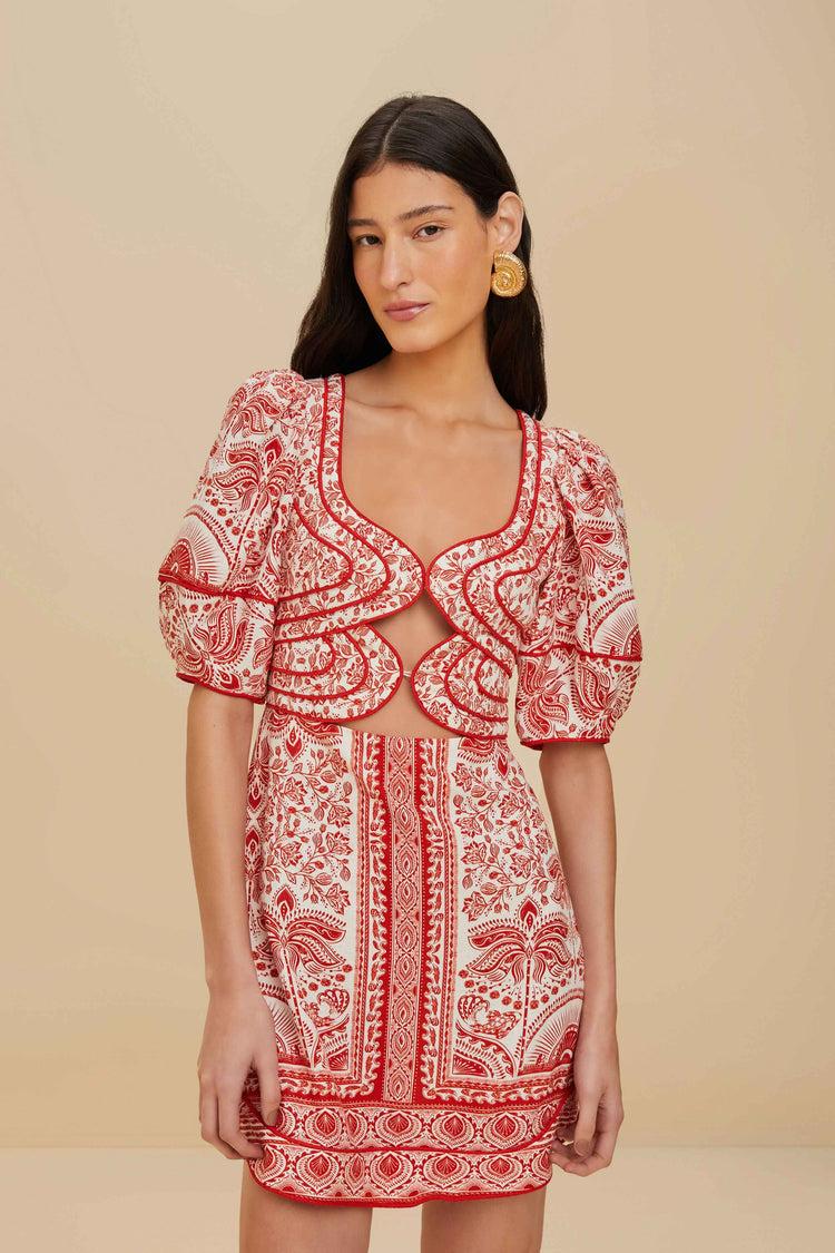 farm rio red river ride lenzing™ ecovero™ euroflax™ mini dress RIVER RIDE RED