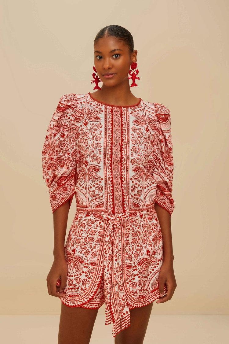 Farm Rio Red River Ride Lenzing™ Ecovero™ Euroflax™ Shorts RIVER RIDE RED