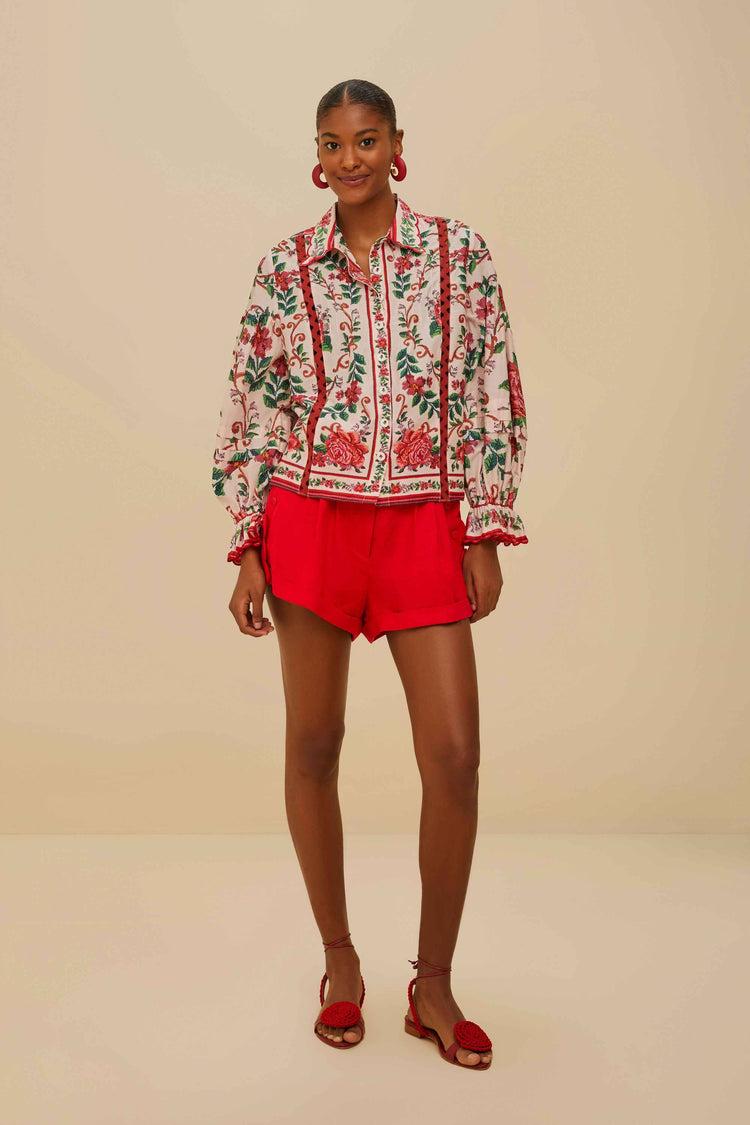 farm rio red wavy pockets euroflax™ premium linen shorts RED