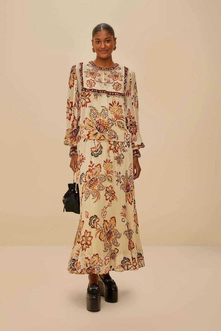 farm rio sand aura floral midi skirt AURA FLORAL SAND farm rio sand aura floral midi skirt AURA FLORAL SAND