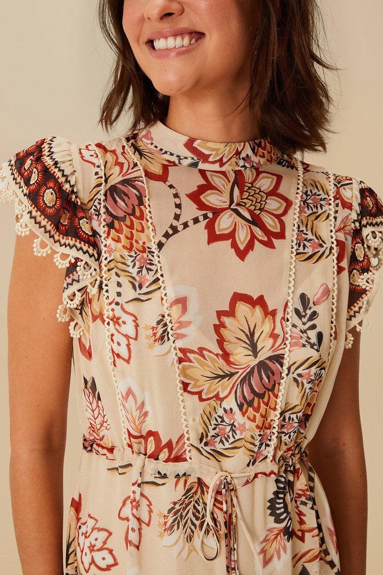 Farm Rio Sand Aura Floral Mini Dress AURA FLORAL SAND