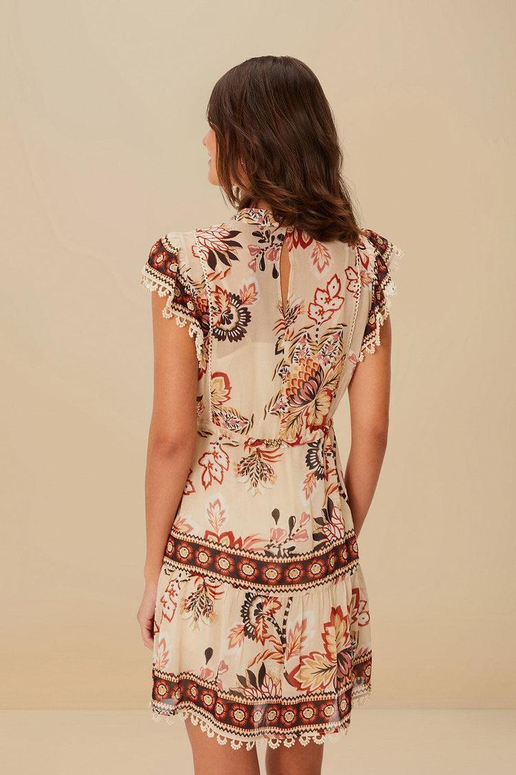 Farm Rio Sand Aura Floral Mini Dress AURA FLORAL SAND