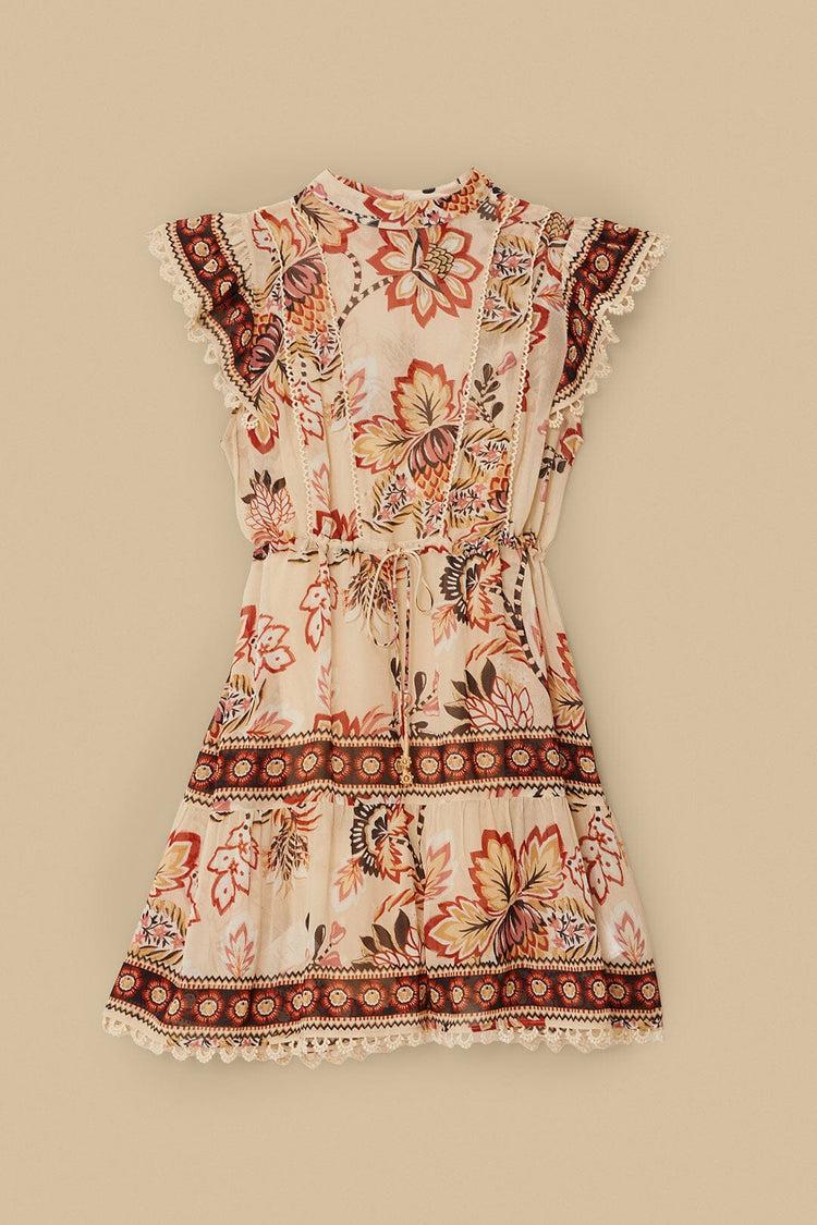 Farm Rio Sand Aura Floral Mini Dress AURA FLORAL SAND