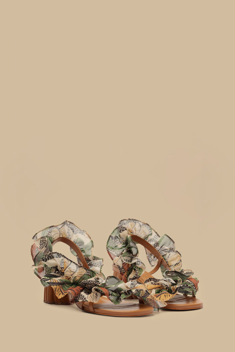 Farm Rio Sand Foliage Sketch Monstera Heeled Sandal FOLIAGE SKETCH SAND