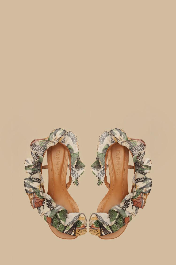 Farm Rio Sand Foliage Sketch Monstera Heeled Sandal FOLIAGE SKETCH SAND