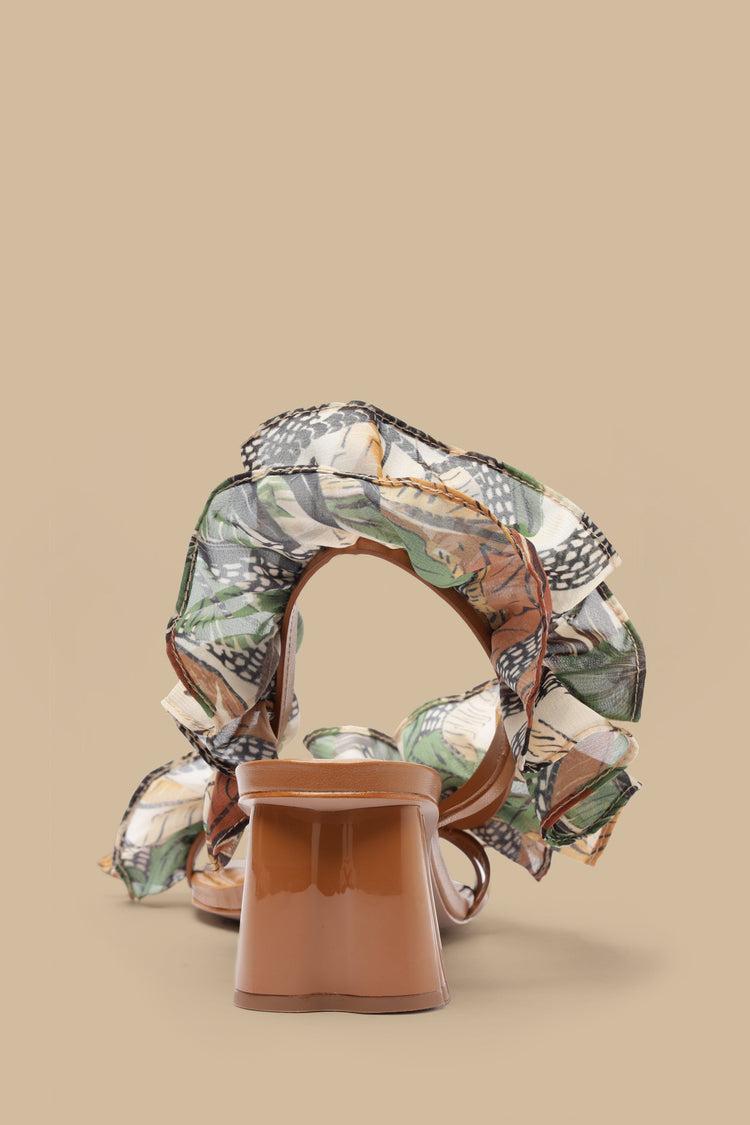 Farm Rio Sand Foliage Sketch Monstera Heeled Sandal FOLIAGE SKETCH SAND