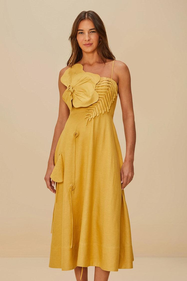 Farm Rio Sand Garden Lenzing™ Ecovero™ Euroflax™ Midi Dress SAND