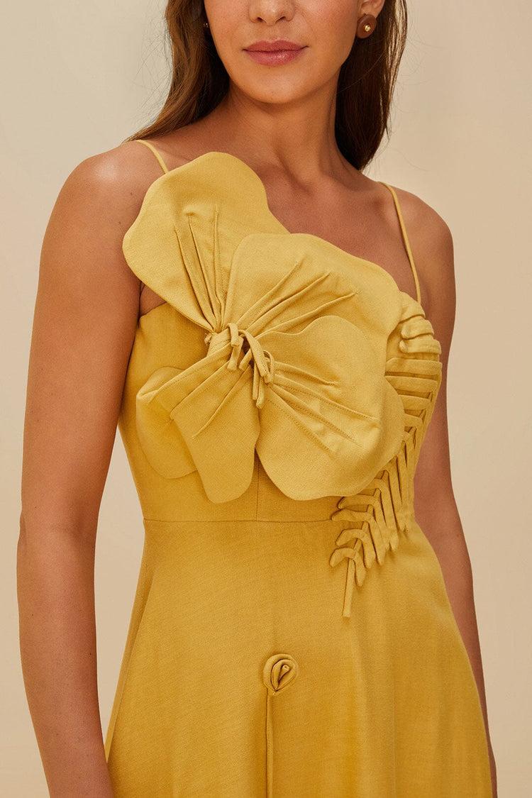 Farm Rio Sand Garden Lenzing™ Ecovero™ Euroflax™ Midi Dress SAND