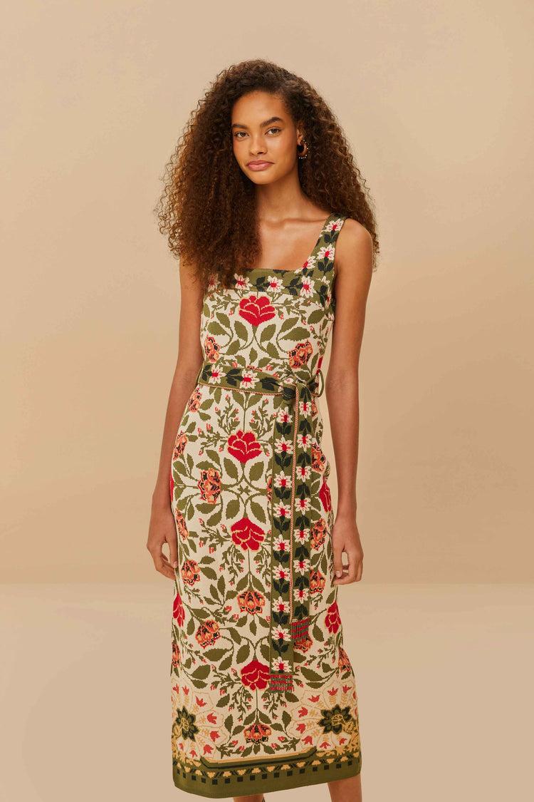 Farm Rio Sand Garden Tapestry Knit Dress GARDEN TAPESTRY SAND