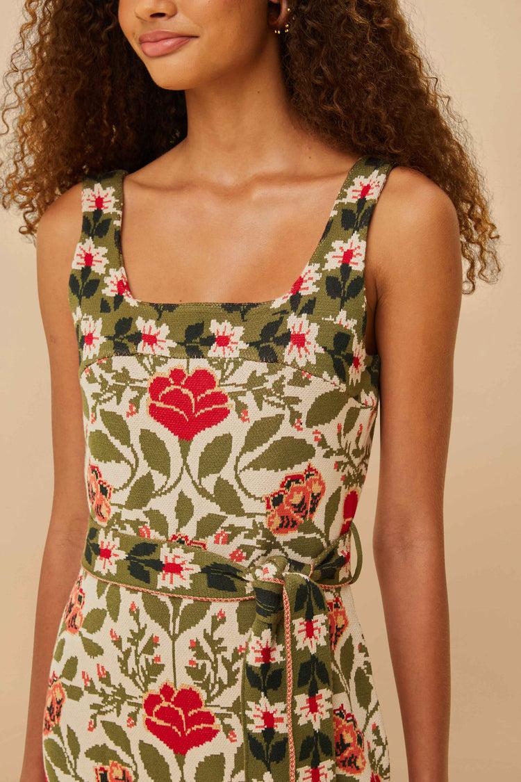 Farm Rio Sand Garden Tapestry Knit Dress GARDEN TAPESTRY SAND