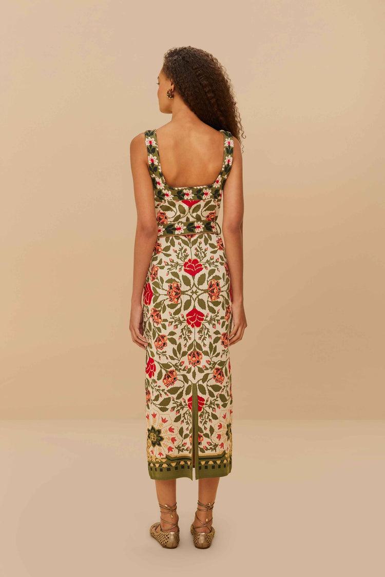 Farm Rio Sand Garden Tapestry Knit Dress GARDEN TAPESTRY SAND