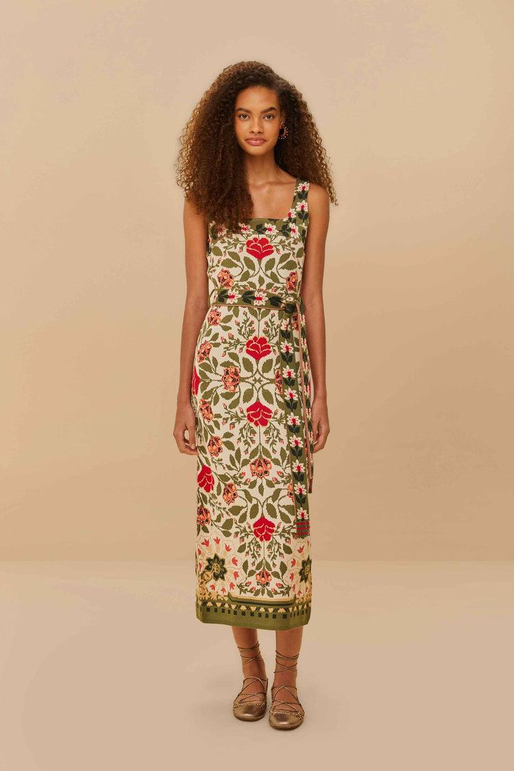farm rio sand garden tapestry knit dress GARDEN TAPESTRY SAND