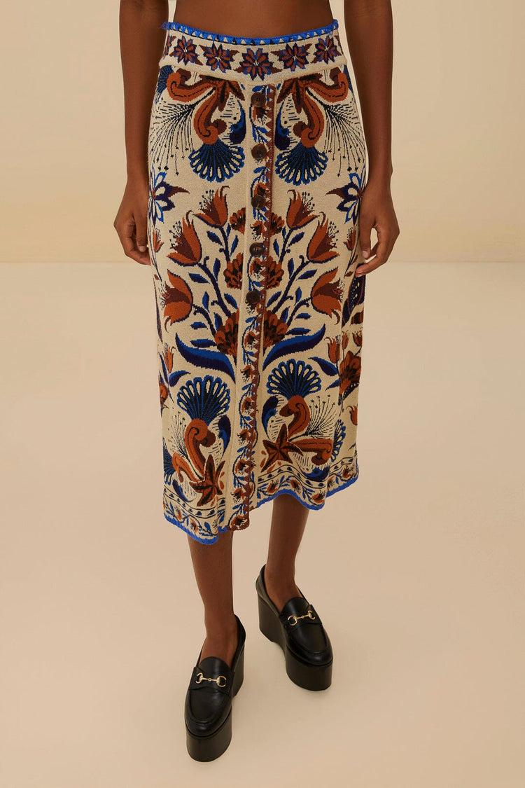 Farm Rio Sand Nature Land Knit Skirt NATURE LAND SAND