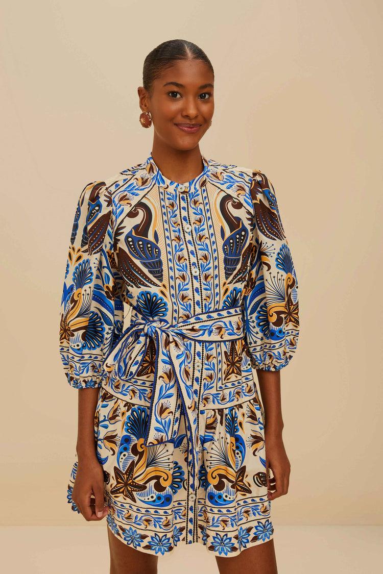 Farm Rio Sand Nature Land Organic Cotton Mini Dress NATURE LAND SAND