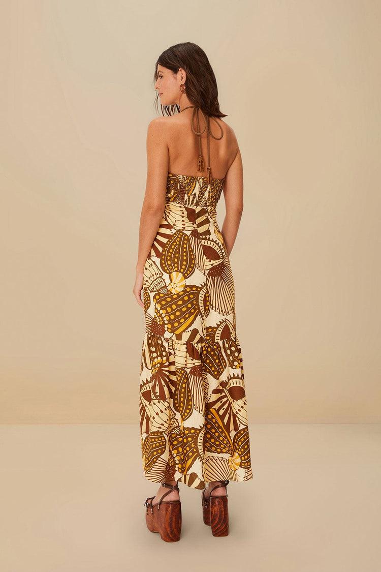 Farm Rio Sand Shell Mix Euroflax™ Premium Linen Maxi Dress SHELL MIX CAMEL