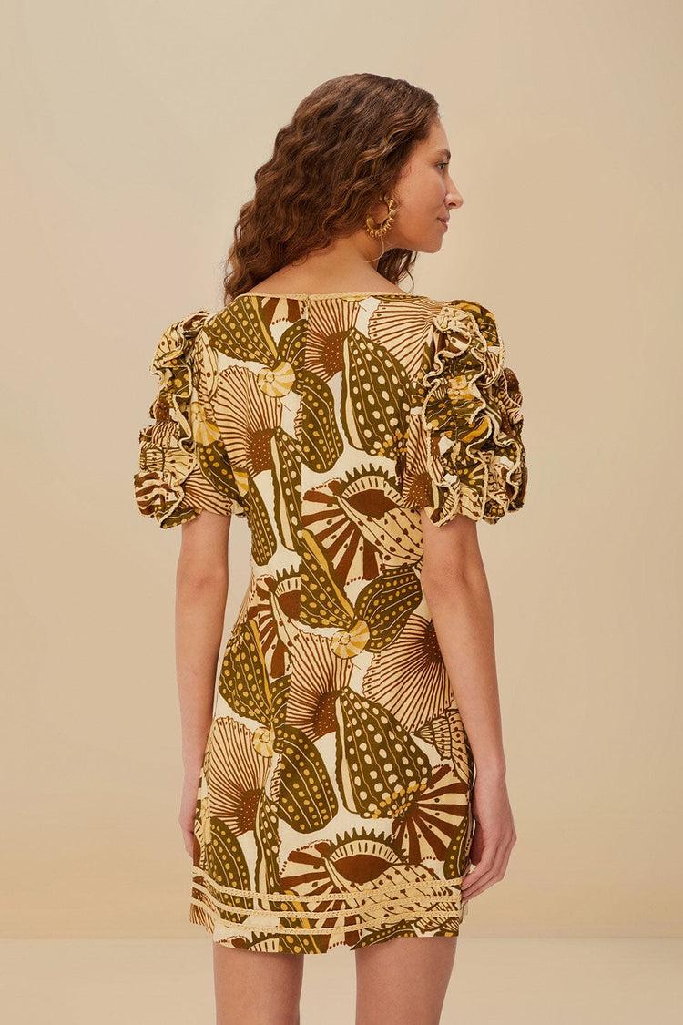 Farm Rio Sand Shell Mix Lenzing™ Ecovero™ Viscose Mini Dress SHELL MIX CAMEL