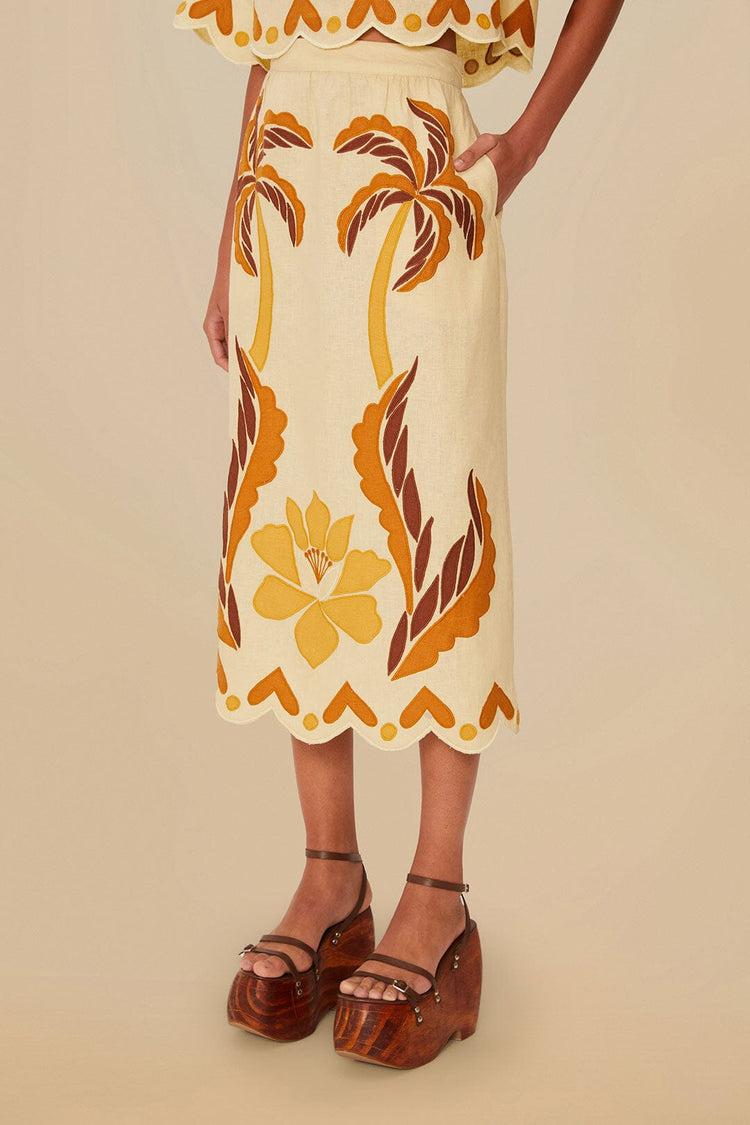 Farm Rio Sand Summer Cutwork Euroflax™ Premium Linen Skirt SAND