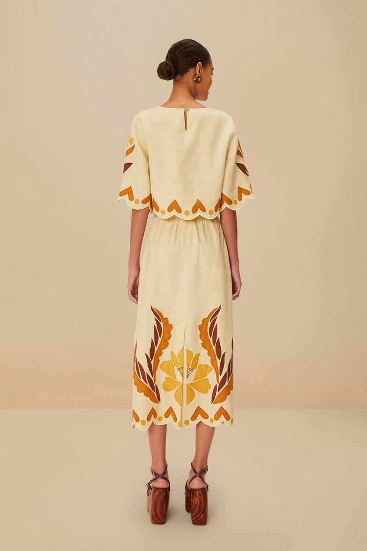 Farm Rio Sand Summer Cutwork Euroflax™ Premium Linen Skirt SAND