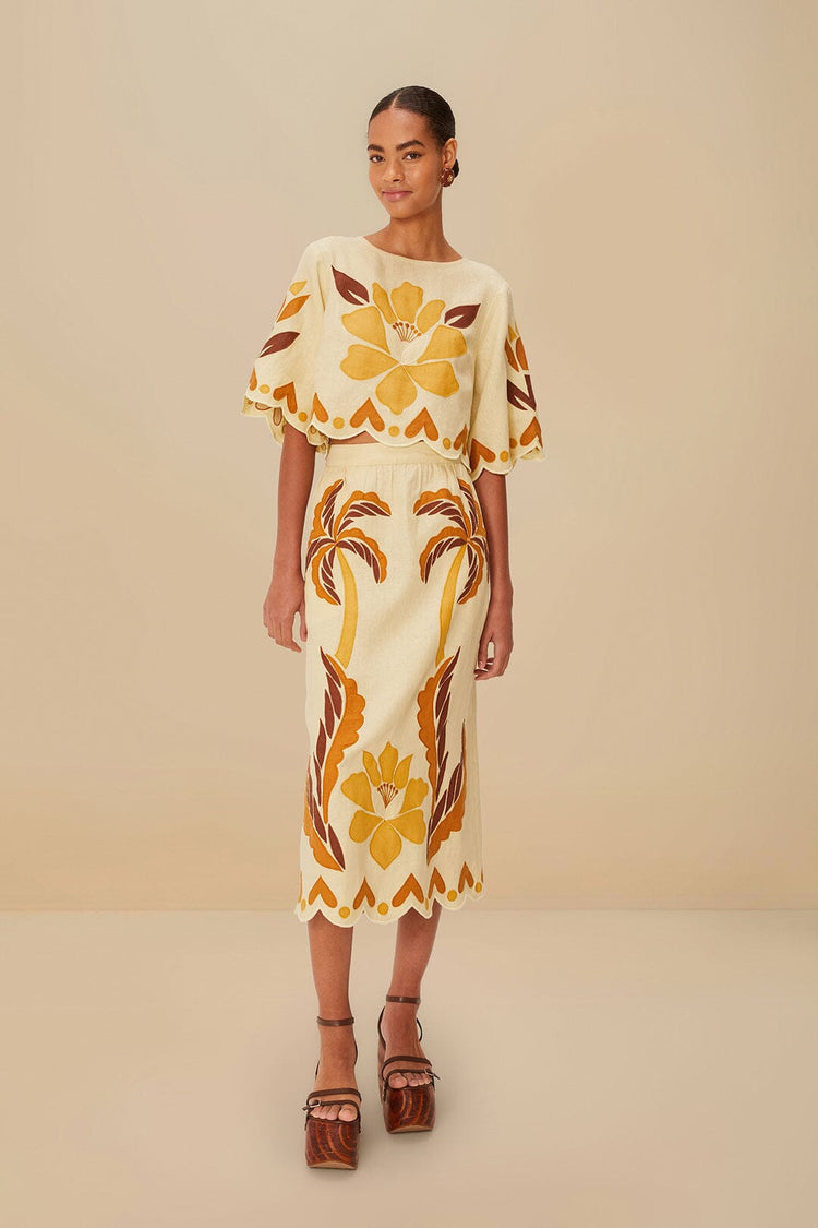 farm rio sand summer cutwork euroflax™ premium linen skirt SAND farm rio sand summer cutwork euroflax™ premium linen skirt SAND