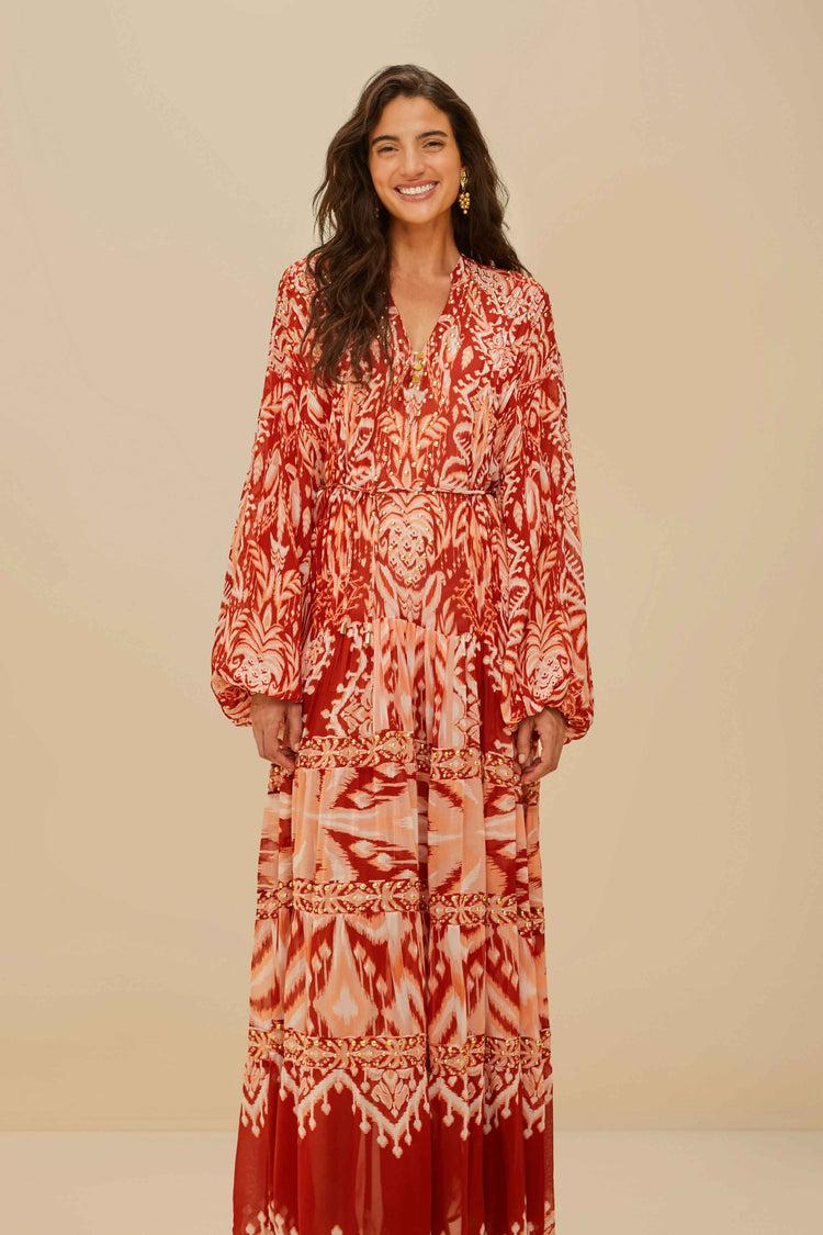 Farm Rio Tropical Tapestry Red Metal Embroidered Tiered Max TROPICAL TAPESTRY RED