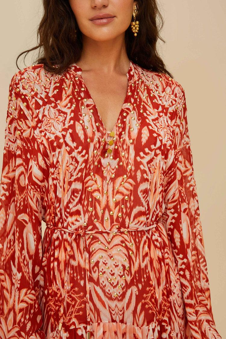 Farm Rio Tropical Tapestry Red Metal Embroidered Tiered Max TROPICAL TAPESTRY RED