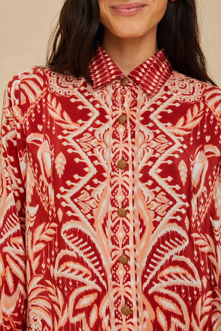 Farm Rio Tropical Tapestry Red Pajama Shirt TROPICAL TAPESTRY RED