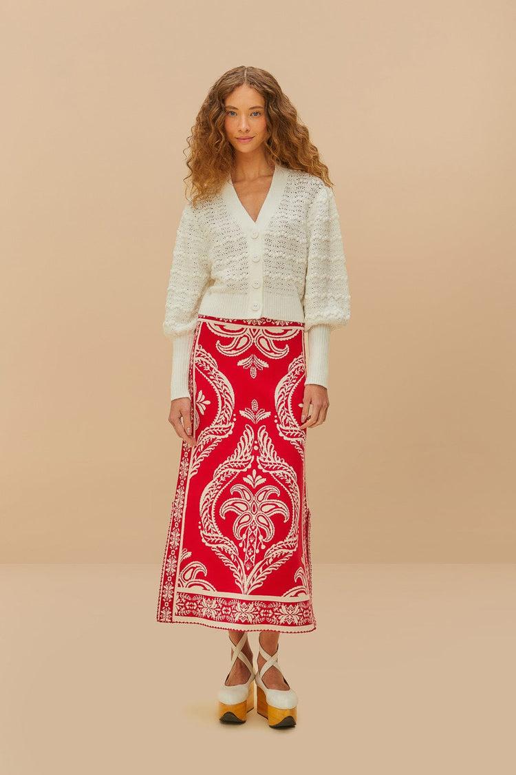 Farm Rio White Lace Stitch Knit Crop Cardigan WHITE