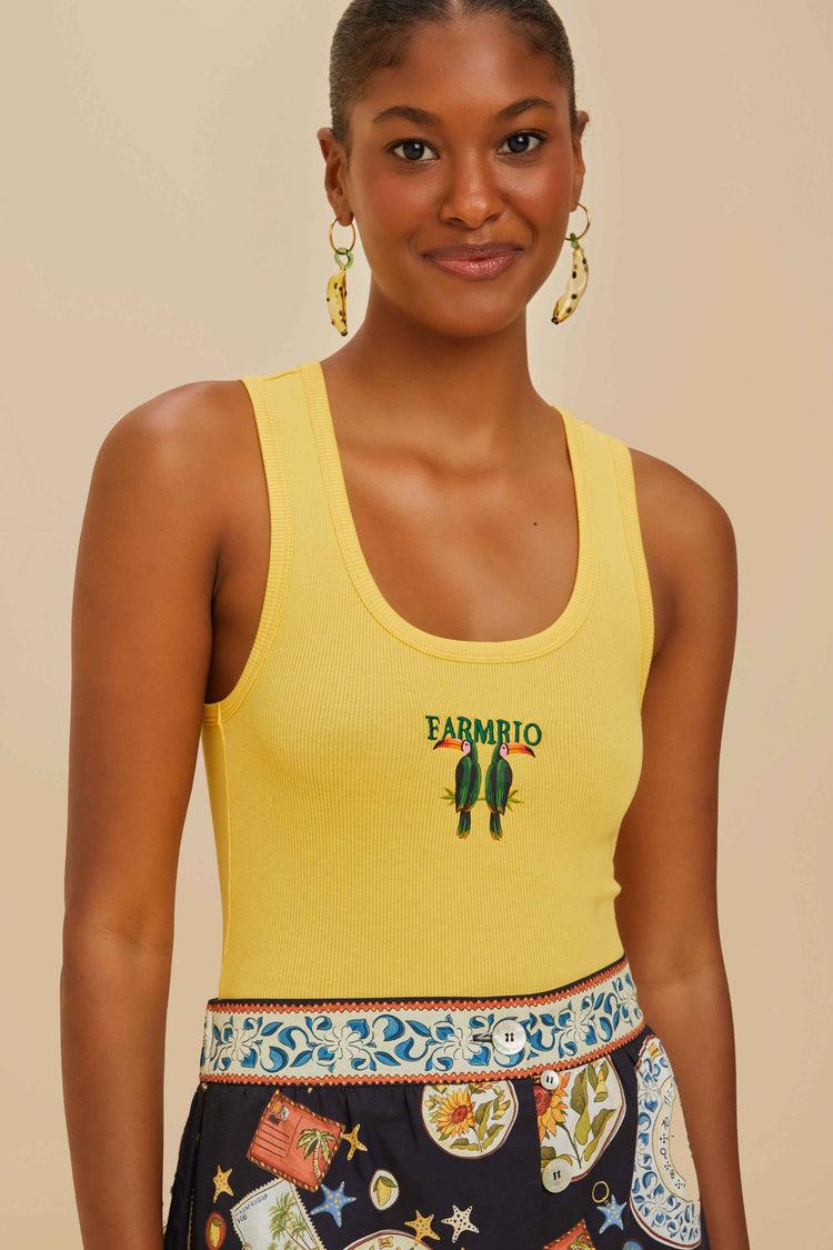 farm rio yellow farmrio toucan organic cotton tank top YELLOW